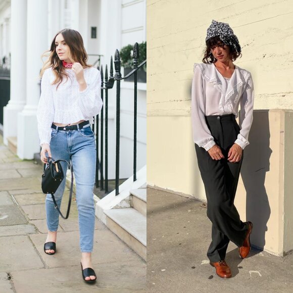 Karl Lagerfeld retro ruffle ivory white long sleeve blouse top medium - Picture 5 of 6